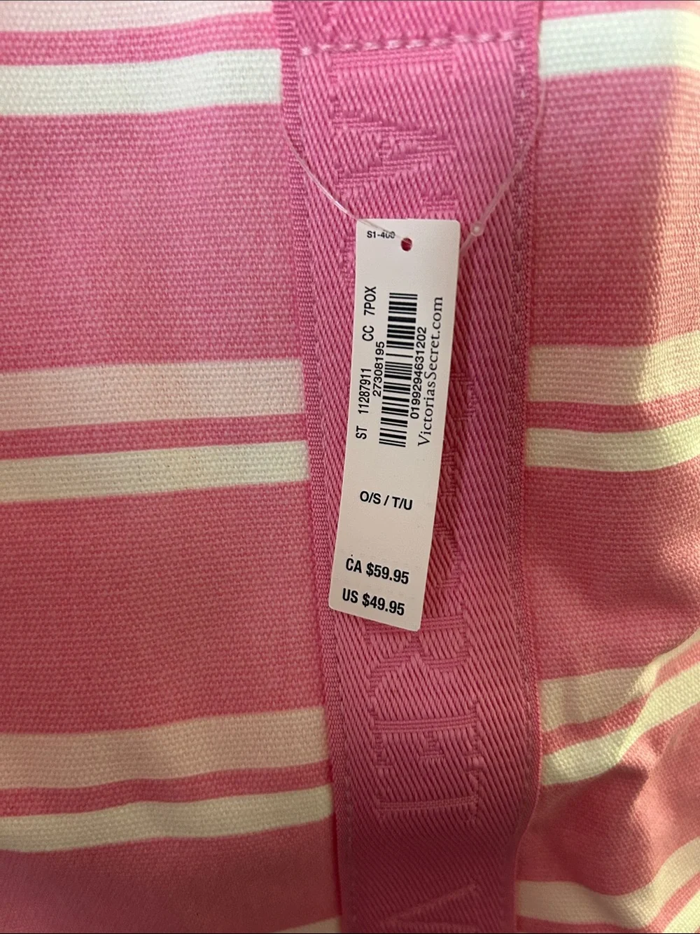 Victoria's Secret Pink and White Striped Canvas Tote